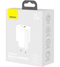 СЗУ-адаптер Baseus Compact 20W 3A QC (1USB / 1Type-C) (Белый) CCXJ-B02