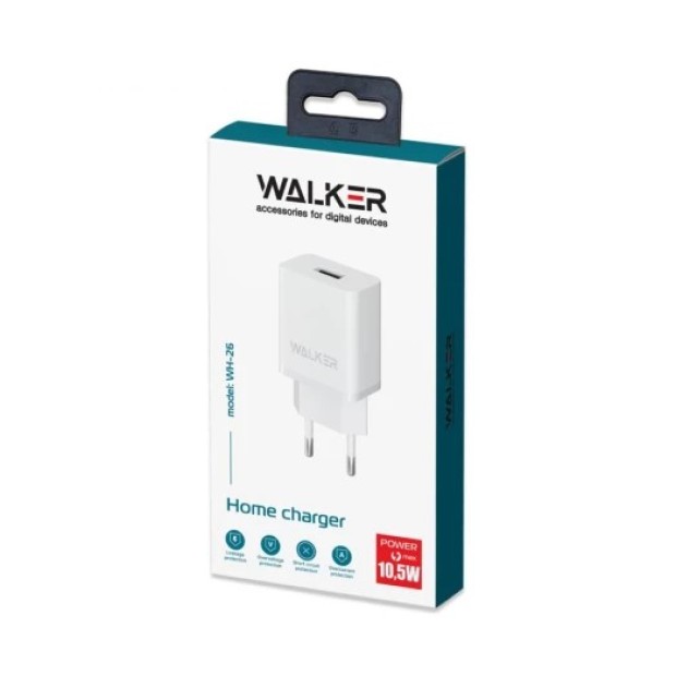 Walker WH-26 2.1A Adapter (1USB) + MicroUSB Cable (White)