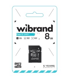 Карта пам'яті Wibrand MicroSDHC 8 ГБ (Клас 10) + SD-адаптер Карта пам'яті Wibrand MicroSDHC 8 ГБ (Клас 10) + SD-адаптер