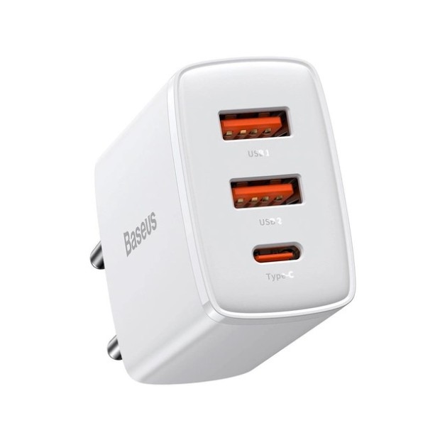Блок живлення Baseus Compact 30W QC + PD (2USB  /  1Type-C) (білий) CCXJ-E02.