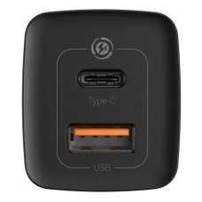 Адаптер живлення Baseus GaN2 Lite 65W (1 USB  /  1 Type-C) (Чорний) CCGAN2L-B01