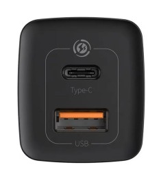 Адаптер живлення Baseus GaN2 Lite 65W (1 USB  /  1 Type-C) (Чорний) CCGAN2L-B01
