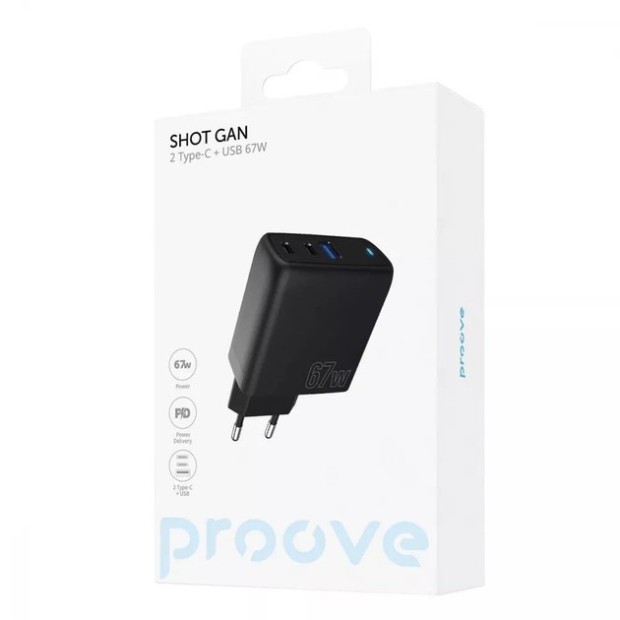 СЗУ-адаптер Proove Shot GaN 67W (2Type-C / 1USB ) (Чёрный)