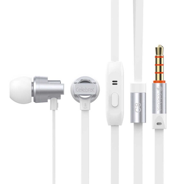Провідні навушники-гарнітура вакуумні Celebrat C8 (Сріблястий)