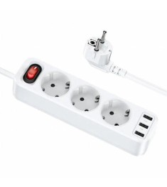 Мережевий подовжувач Hoco NS2 (3 USB, 3 розетки) (Білий)