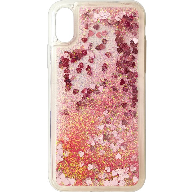 Рідкий силікон Liquid Fashion для Apple iPhone X  /  XS (фіолетово-рожеві серця)