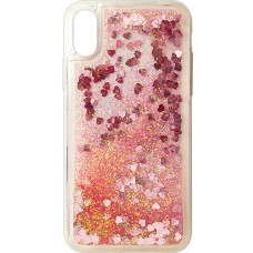 Рідкий силікон Liquid Fashion для Apple iPhone X  /  XS (фіолетово-рожеві серця)