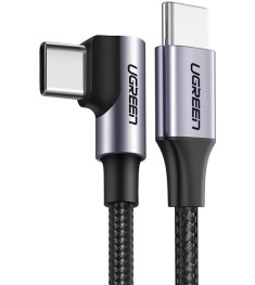 USB-кабель UGREEN US255 зігнутий 60 Вт (2м) (Type-C на Type-C) (чорний / сірий) ..