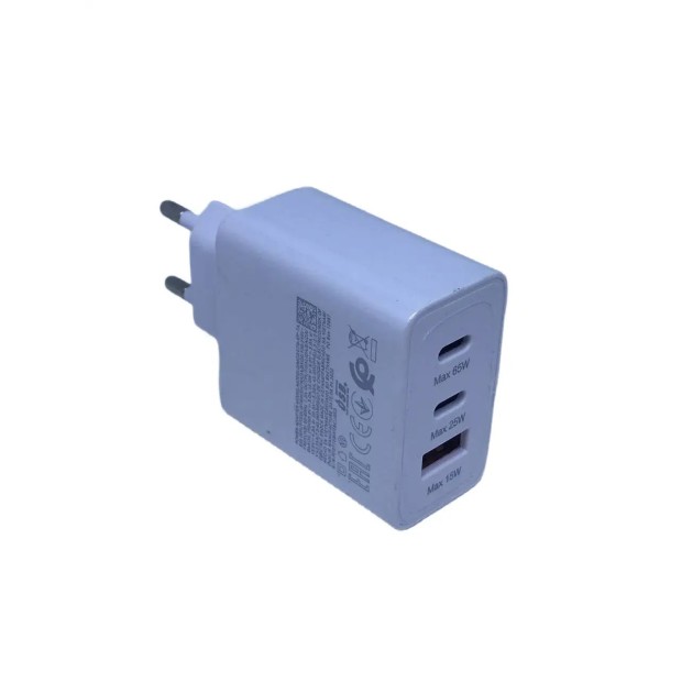 Samsung EP-TA800NBE 65W Power Adapter (2Type-C  /  1USB) + Type-C to Type-C Cable (White)