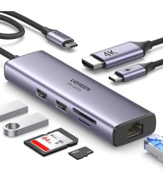 Перехідник UGREEN CM512 (USB-C на 2USB 3.0  /  HDMI  /  RJ45  /  SD / TF  /  AUX..
