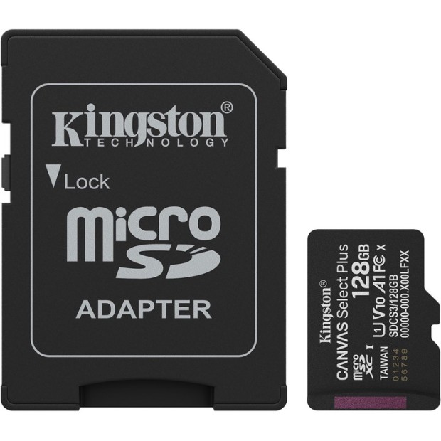 Карта пам'яті Kingston Canvas Select Plus Gen3 MicroSDXC 128Gb (UHS-1) (A1) (Class 10) + адаптер SD