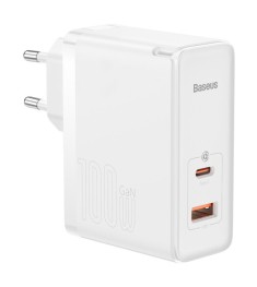 Білий адаптер Baseus GaN5 Pro 100W (Type-C  /  USB) + кабель Type-C - Type-C CCG..
