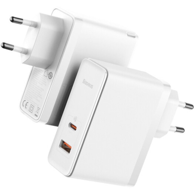 Білий адаптер Baseus GaN5 Pro 100W (Type-C  /  USB) + кабель Type-C - Type-C CCGP090202