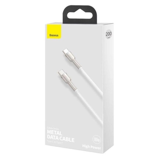 USB-кабель Baseus Cafule Metal Data 100W (2m) (Type-C to Type-C) (білий) CATJK-D02