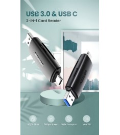 Перехідник Card Reader UGREEN CM304 (USB3.0 / Type-C для TF  /  SD) (Чорний)