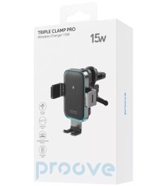 Автотримач з бездротовою зарядкою Proove Triple Clamp Pro 15W (Сірий)