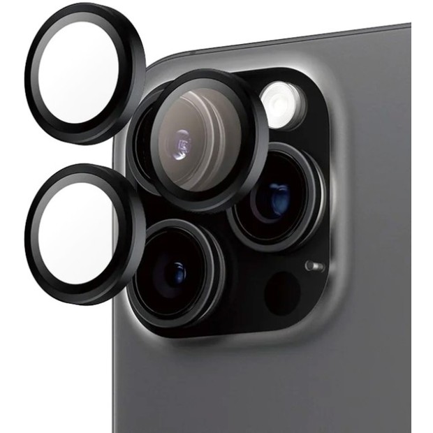 Захисне скло на камеру iLera FocusPro Lens для Apple iPhone 16 Pro  /  16 Pro Max (Чорний Титан)
