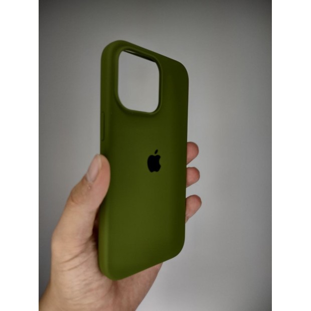 Силіконовий оригінальний чохол круглої форми для Apple iPhone 15 Pro Max (46) в кольорі глибокий зелений.