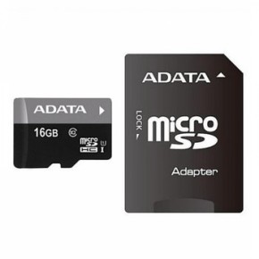 Карта пам'яті MicroSDHC A-DATA Premier 16Гб (UHS-1) (Клас 10) + SD-адаптер (Знижка) (Категорія 1)