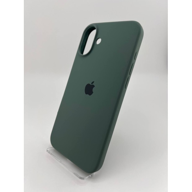 Силіконовий оригінальний чохол круглої форми для Apple iPhone 16 Plus (55) темно-зеленого кольору.