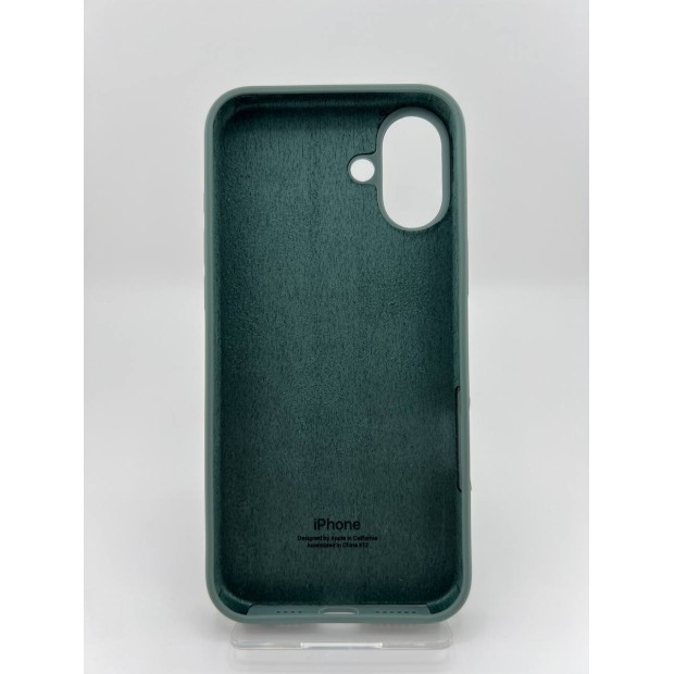 Силіконовий оригінальний чохол круглої форми для Apple iPhone 16 Plus (55) темно-зеленого кольору.