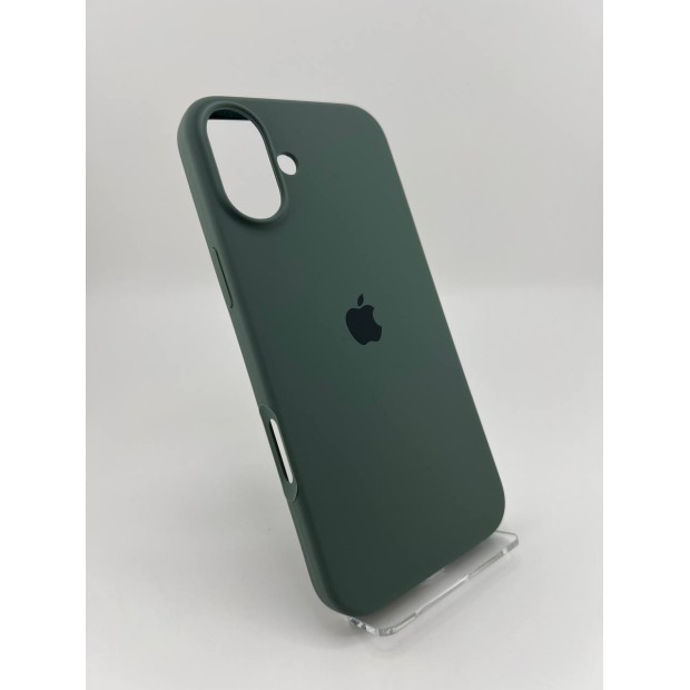 Силіконовий оригінальний чохол круглої форми для Apple iPhone 16 Plus (55) темно-зеленого кольору.