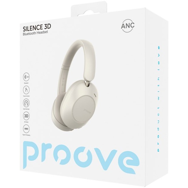 Бездротові накладні навушники-гарнітура Proove Silence 3D з ANC (Бежеві) HPSL00020007 Бездротові накладні навушники-гарнітура Proove Silence 3D з ANC (Бежеві) HPSL00020007