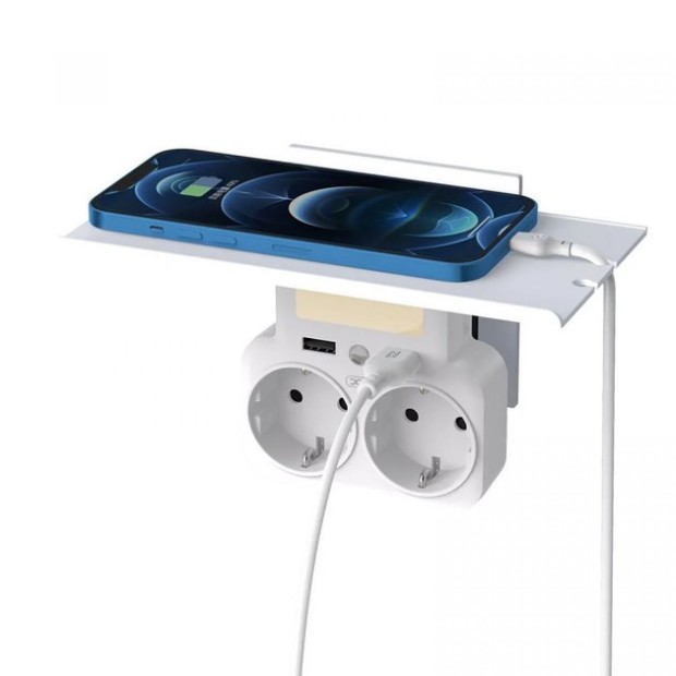 Сетевой переходник XO WL09 (2AC/2USB 2.4A) с ночником