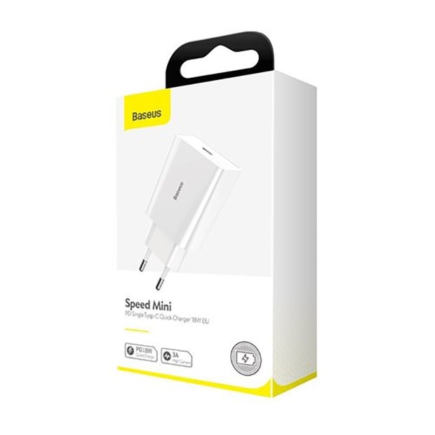 Білий зарядний пристрій Baseus Speed Mini Quick Charger 20W PD FU (1 Type-C) CCFS-SN02
