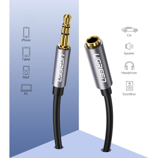 Кабель-подовжувач AUX UGREEN AV118 (3.5мм - 3.5мм) (2м) (Сірий) (10594)