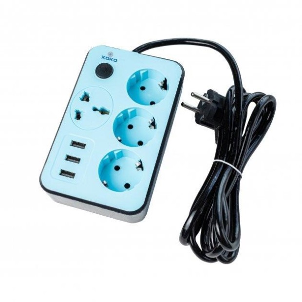 Мережевий подовжувач XoKo SP-3-3-1 (2м) (3USB  /  3 EU  /  1 універсальна) (Сірий) XK-SP-3-3-1