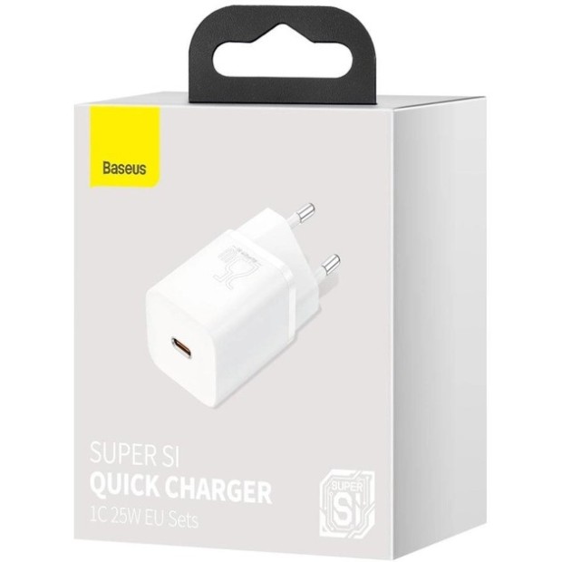 Baseus Super Si 25W PD QC EU Charger Adapter (1 Type-C) (White) CCSP020102
