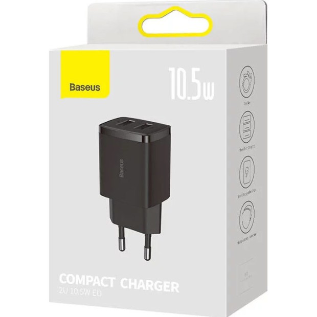 Адаптер Baseus Compact 10.5W 2A (2USB) (Чорний) CCXJ010201