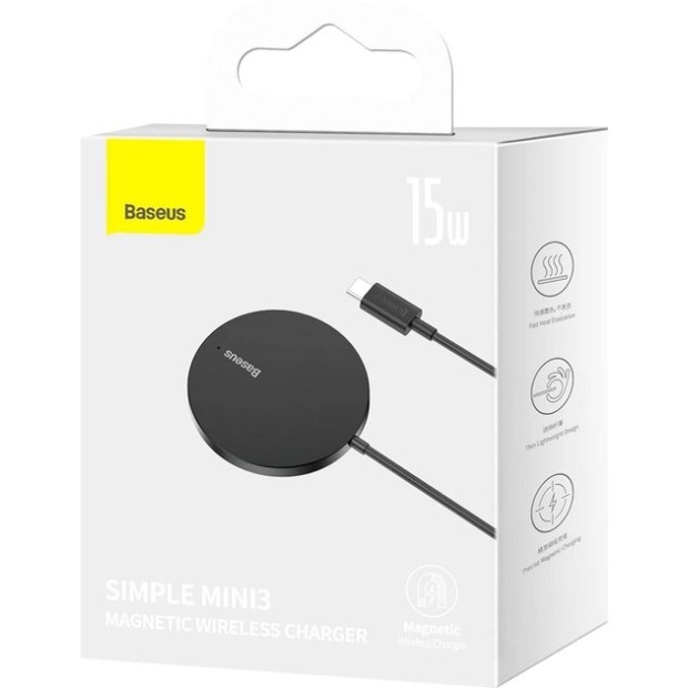 Безпровідний зарядний пристрій Baseus Simple Mini3 Magnetic CCJJ040001 15W (Чорний)