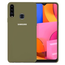 Силіконовий оригінальний чохол з логотипом для Samsung Galaxy A20S (2019) (оливковий)