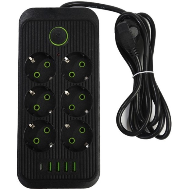 Мережевий подовжувач XoKo SP-6-4-2 (2м) (5USB  /  6 EU) (Чорний) XК-SP6-4-1-BK