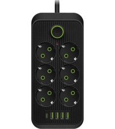 Мережевий подовжувач XoKo SP-6-4-2 (2м) (5USB  /  6 EU) (Чорний) XК-SP6-4-1-BK