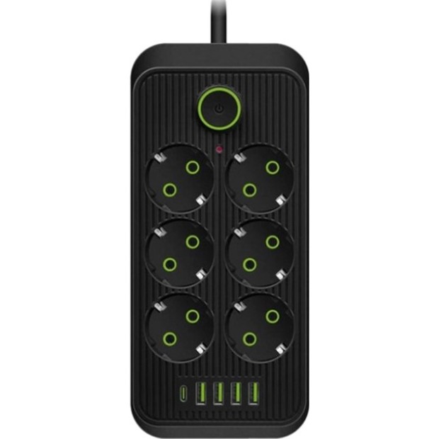 Мережевий подовжувач XoKo SP-6-4-2 (2м) (5USB  /  6 EU) (Чорний) XК-SP6-4-1-BK