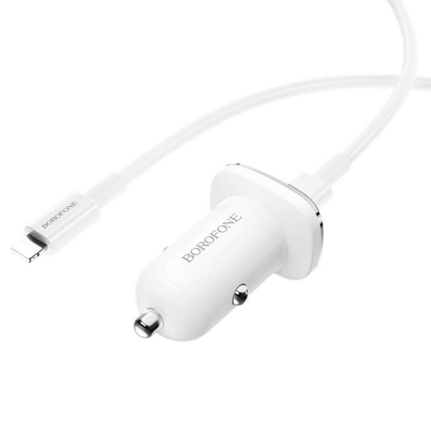 Borofone BZ12B 18W QC3.0 Car Charger Adapter + Type-C to Lightning Cable (White)
