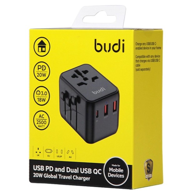 СЗП-адаптер Budi M8J333 25 Вт (1 Type-C / 2 USB / EU) (Чорний) U