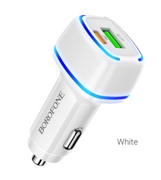 Borofone BZ14A PD 20W + QC3.0 Type-C to Lightning 3A Car Charger Adapter (White)..
