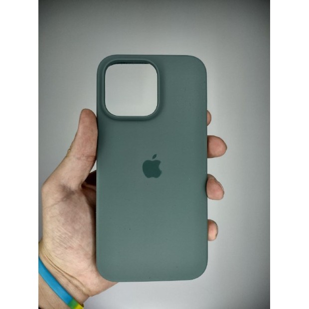 Оригінальний силіконовий чохол круглої форми для Apple iPhone 15 Pro Max (55) темно-зелений