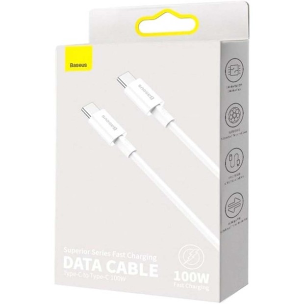 USB-кабель Baseus Superior PD 100W (1m) (Type-C to Type-C) (Білий) CATYS-B02