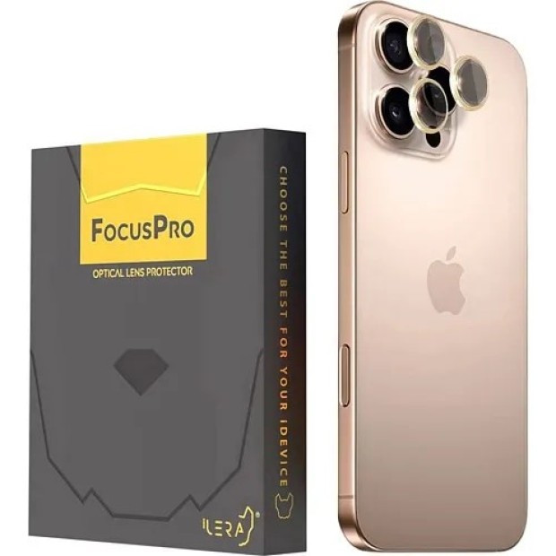 Захисне скло на камеру iLera FocusPro Lens для Apple iPhone 16 Pro  /  16 Pro Max (Золотий Титан).