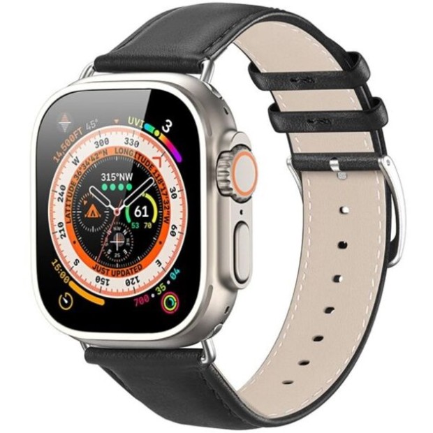 Ремінець Dux Leather для Apple Watch 42  /  44  /  45  /  49 мм (Чорний)