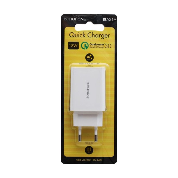 СЗУ-адаптер USB Borofone BA21A QC 3.0 18W (Белый)