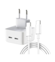 СЗУ-адаптер Apple 2USB-C 35W Power Adapter + кабель USB-C на USB-C (Оригінал) K