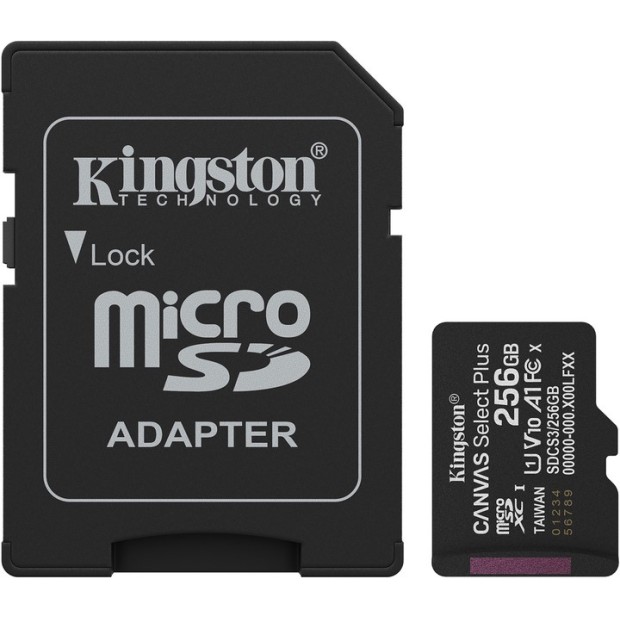 Карта пам'яті Kingston Canvas Select Plus Gen3 MicroSDXC 256ГБ (UHS-1) (A1) (Class 10) + SD адаптер