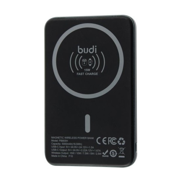 Бездротовий акумулятор Budi 5000mAh 2.1A 10W (Чорний) PB805H U