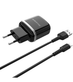 Borofone BA25A 2USB 2.4A Power Adapter with Lightning Cable (Black)